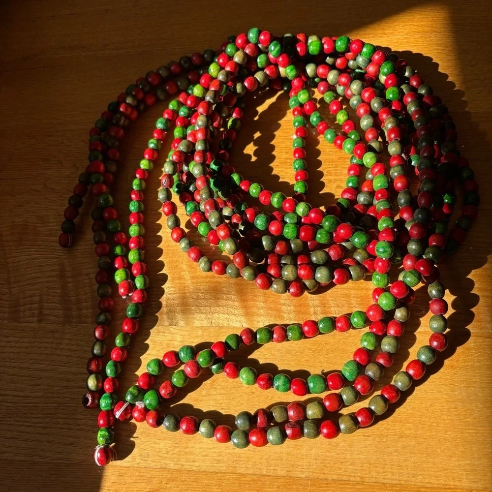 4pc Wooden Christmas Bead Garland Set Red Green 9ft Each Holiday Decor